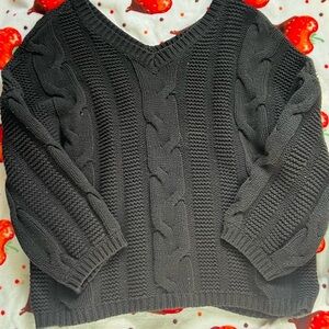 Fashion Nova Black V-Neck Cable Knit Sweater